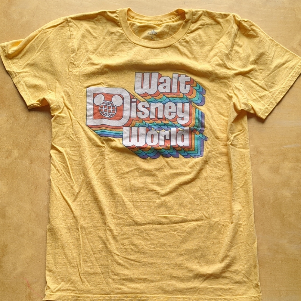Disney Yellow Crewneck T-Shirt with Subtle Castle Logo
